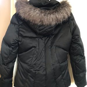 Stylish fur trim hooded Black Calvin Klein coat